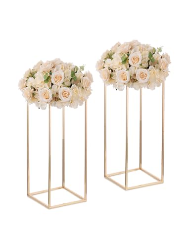 Gold Tall Stand for Wedding: 23.6in, With Metal Panel, Packs of 2 | Columnar Cube Shape, Easy to Assembly, Flowers Cakes Drinks Display Table Centerpieces for Wedding Party Event - color: Gold-2PSC, size: 23.6 inches - 2 Pcs
