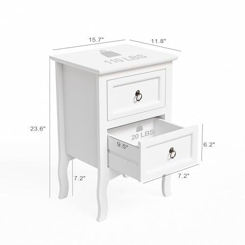 Bonnlo White Nightstand, Tool-Free Setup Night Stand, 2 Drawer Bedside Table for Bedroom, Easy & Quick Install Small Nightstands, Girls Nightstand for Bedroom, Side Table, End Table for Small Spaces - color: White & Tool-free Setup