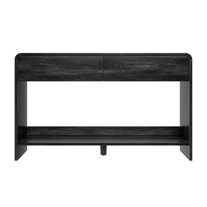 AMERLIFE 45" Modern Entryway Console Table with 2 Storage Drawers | Open Bottom Shelf, Wood Grain Finish, Rounded Edges, Long Sofa Table, Behind Couch, Hallway, Foyer, Living Room, Black - color: Black - Flat Panel, size: 45"