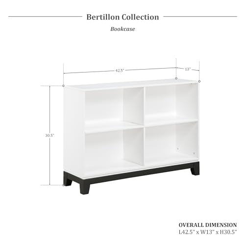 Lexicon Cube Bookshelf, 2 Tier 4-Cube Low Bookcase, Display Cabinet with Legs, Wood Book Shelf Organizer Storage Shelf, Book Shelves for Bedroom, Living Room, Office, White and Metallic Gray - color: White, style: 4 Cube Bookcase