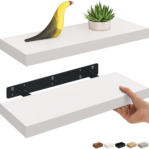 Ballucci Floating Shelf, 2-Pack 16" White Floating Shelves for Wall, Wood Wall Shelf for Living Room, Bedroom, Kitchen, Bathroom Wall Décor, 6" Deep Wall Shelves - color: White, size: 15.8 inches