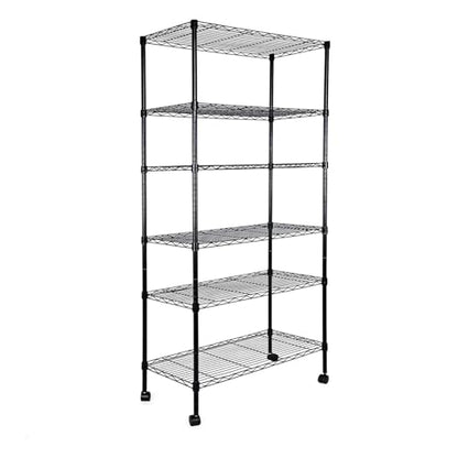 Simple Deluxe Heavy Duty 6-Shelf Shelving, 29.92'' D x 13.98'' W x 71.65'' H Adjustable Wire Shelving with Hanging Hooks and Wheels, Black - color: Black, size: 6-Tier