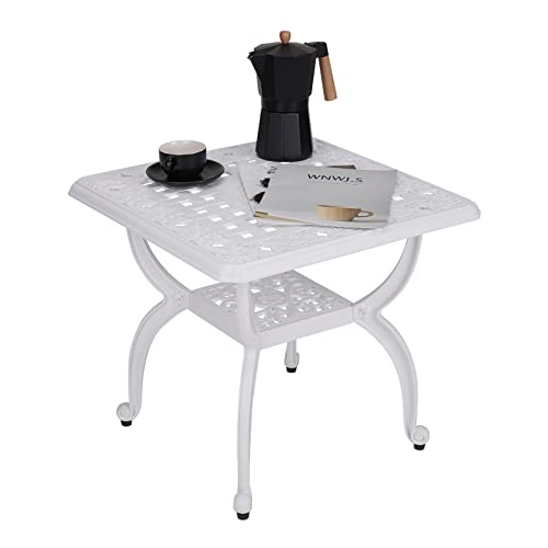 YKSY&YKSY Jardin DE Centennial Cast Aluminum Outdoor Side Table,Anti-Rust Outdoor End Table,Patio Coffee Bistro Table for Indoor,Garden,Porch,Balcony(Square White) 1 - color: White