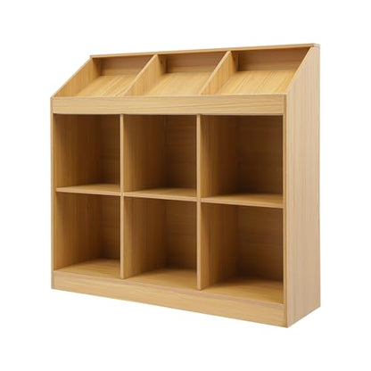 10 Cube Bookcase, 2-Tier Solid Wood Storage Organizer, Floor Standing Display Cabinet Bookshelf with Back Panels, Open Shelf for Bedroom, Living Room, Office 59"W X 11.8"D X 23.6"H (Wood)