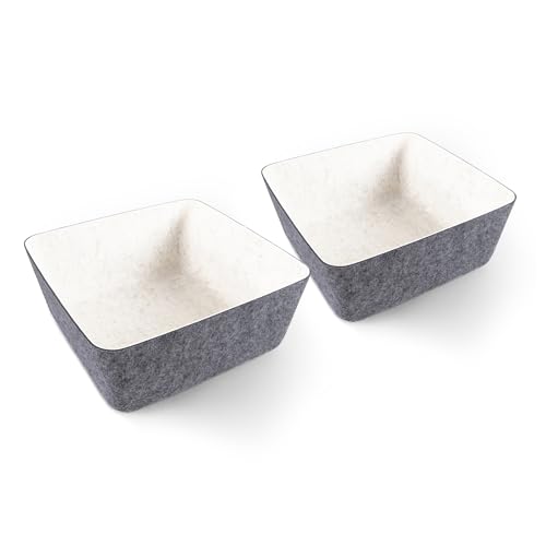 Three by Three Seattle Tapered Felt Storage Bins 2-Pack 9x9 Charcoal/Cream | Recycled felt tapered bins; soft non-scratch; 5"x5" fits most drawers; organize desk, office, bathroom, bedroom & entryway - color: Charcoal/Cream
