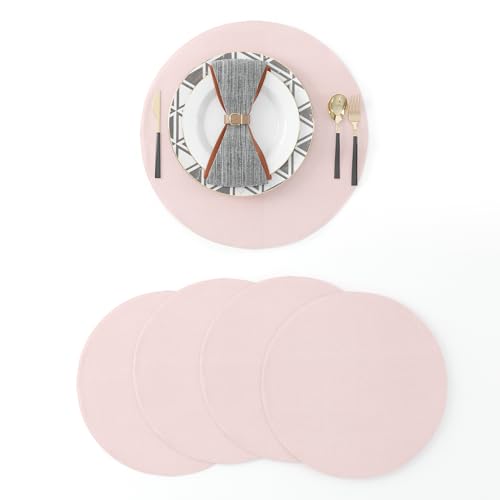 Set of 4 Round Placemat 15 Inch Soft Linen eco-Friendly Fabric Handcrafted Machine Washable Indoor & Outdoor Tablemat Baby Pink - color: Baby Pink, size: Round Placemats 15"