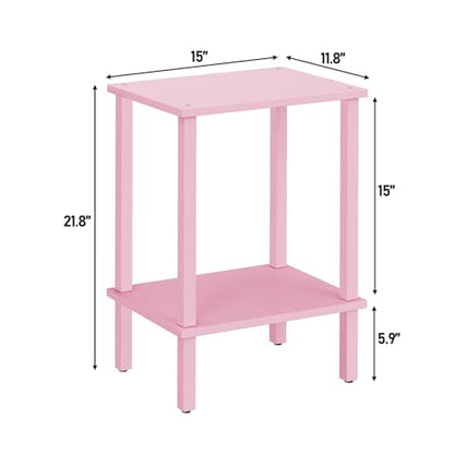 TUTOTAK End Table, Set of 2, Side Table, Nightstand, 2-Tier Storage Shelf, Sofa Table for Small Space, Living Room, Bed Room, Pink TB01BP035 - color: Pink