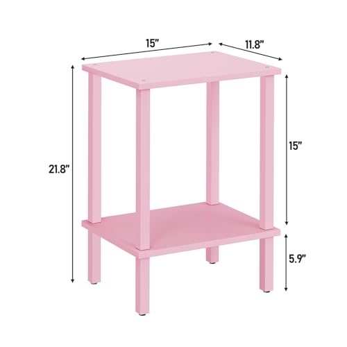 TUTOTAK End Table, Set of 2, Side Table, Nightstand, 2-Tier Storage Shelf, Sofa Table for Small Space, Living Room, Bed Room, Pink TB01BP035 - color: Pink