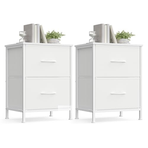 SONGMICS BELLAH Collection - Dressers for Bedroom, Chest of Drawers, Nightstands, 2 Drawers, Storage Organizer Unit, Closet, Entryway, Set of 2, Modern, Cloud White and Snow White ULGS112WH03S - color: Cloud White + Snow White, size: 2 Pack