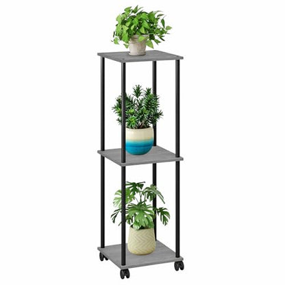 HAYOFAMY 3 Tier Oak Grey Plant Stand Indoor with Wheels 37.2” Tall | Movable Plant Shelf, Metal Wood Multiple, Flower Pot Holder for Living Room Office Balcony Patio