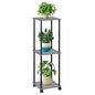 HAYOFAMY 3 Tier Oak Grey Plant Stand Indoor with Wheels 37.2” Tall | Movable Plant Shelf, Metal Wood Multiple, Flower Pot Holder for Living Room Office Balcony Patio