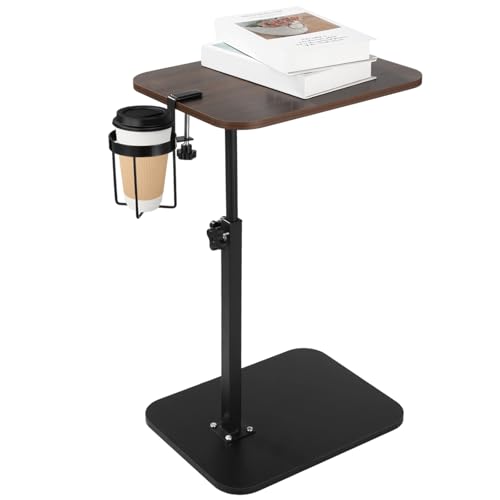 Rotating C Shaped Side Table with Cup Holder, Adjustable Height Sofa Side Table, 360 Swivel Tray Table, Slide Under Couch End Table for Bedside, Laptop, Small Space