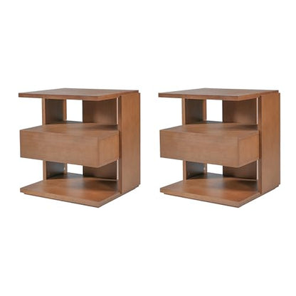Christopher Knight Home 22" Mid Century Modern Nightstand Set of 2, Wooden Bedside Table with Drawer & 3 Tier Open Shelves, Small Side End Table Night Stand for Bedroom Living Room Small Space, Brown - color: Brown, size: 2pcs