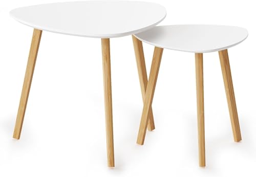 BAMEOS Bamboo Nesting Triangle End Table,Set of 2 Side Table Modern Minimalist Coffee Table for Living Room, Balcony in White - color: White