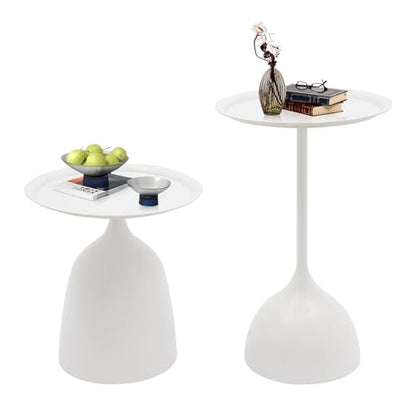 2-Piece Coffee Table, Durable Small Round Coffee Tables for Living Room, Easy Assembly Modern Nesting Coffee Tables Set, Circle Side Tables Round End Table for Sofa Bedside Balcony (White) - color: White