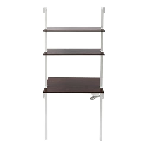 2-Shelf Industrial Wall Mount Ladder, Wall Mount Computer or Writing Desk, Computer Laptop Desk with Shelves, Floating Desk with Storage, Wall Table for Home Office, White (20"x30"x72.5") - color: White/ Brown