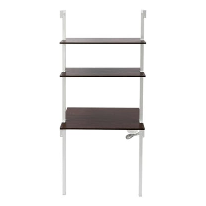 2-Shelf Industrial Wall Mount Ladder, Wall Mount Computer or Writing Desk, Computer Laptop Desk with Shelves, Floating Desk with Storage, Wall Table for Home Office, White (20"x30"x72.5") - color: White/ Brown