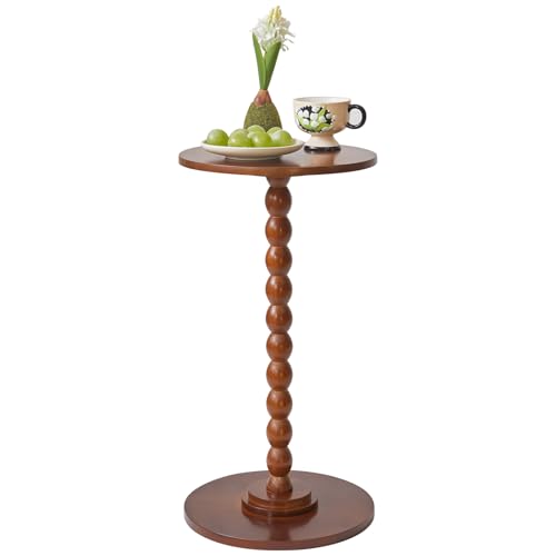 Aibiju Round Side Table, Solid Wood End Table, Small Drink Table Sofa End Table, Bedroom Small Corner Table, Sturdy Weight-Bearing Design Brown YD-RST001H - color: Brown