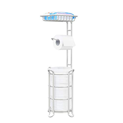[Upgrade] Toilet Paper Holder Stand Nautical Bathroom Tissue Holders Free Standing with Top Shelf Storage Mega Rolls/Phone/Wipe-Ivory White - color: Ivory, size: 24" without magazine holder