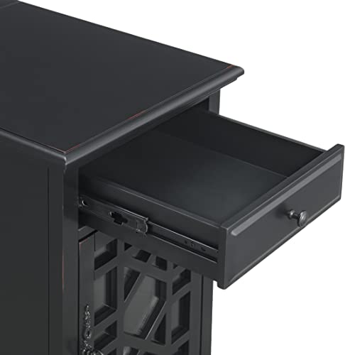 Martin Svensson Home Elegant Chairside End Table with Power — 24″W x 16″D x 25″H, Antique Black — Transitional Painted Accent Table with Flip-Top USB Charging, Drawer & Cabinet Storage - color: Antique Black
