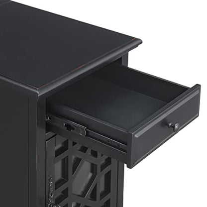 Martin Svensson Home Elegant Chairside End Table with Power — 24″W x 16″D x 25″H, Antique Black — Transitional Painted Accent Table with Flip-Top USB Charging, Drawer & Cabinet Storage - color: Antique Black