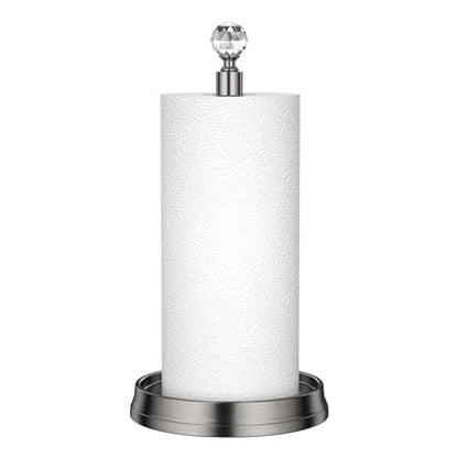 KASUNTO Paper Towel Holder with Crystal Ball - Steel Countertop Stand, Fits Standard & Jumbo Rolls, Brushed Nickel - color: Brushed Nickel