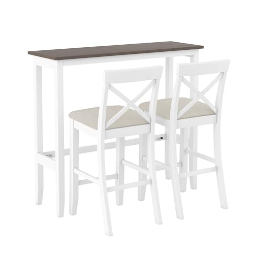 Farmhouse Rustic 3-Piece Counter Height Wood Kitchen Dining Sets, Home Bar Pub Kitchen Set, 48'' Long Bar Table with 2 Upholstery Chairs for Small Places - color: Beige-3-piece