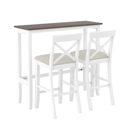 Farmhouse Rustic 3-Piece Counter Height Wood Kitchen Dining Sets, Home Bar Pub Kitchen Set, 48'' Long Bar Table with 2 Upholstery Chairs for Small Places - color: Beige-3-piece