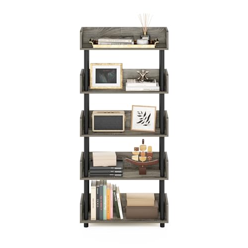Furinno Turn-N-Tube 5-Tier Toolless Display Rack, French Oak/Black - color: French Oak/Black, size: 5-Tier Display Rack