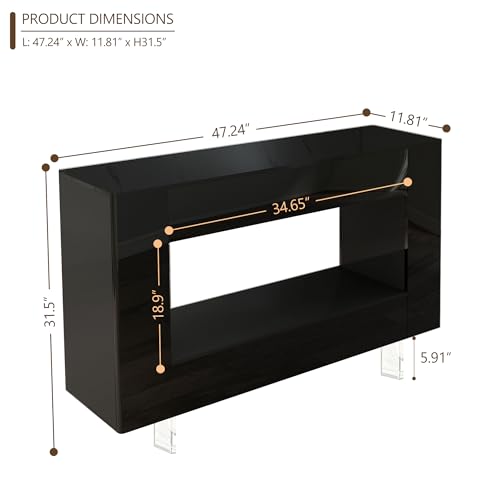 47" High Gloss Console Table with Hidden Side Storage Cabinets, Modern Black Entryway Sofa Table for Behind The Couch, Living Room - color: High Gloss-black