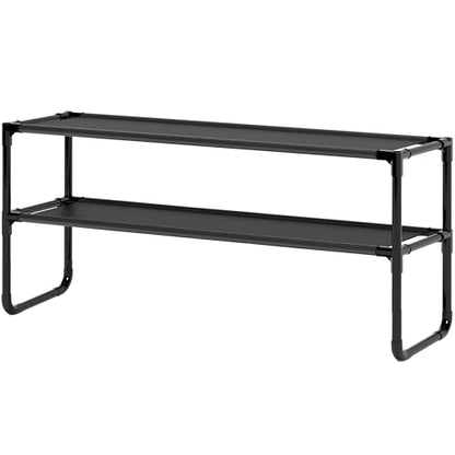 Long Shoe Rack, 2-Tier Stackable Shoe Organizer for Closet, Entryway, Hallway, Extra Bottom Layer, Holds 12-15 Pairs, Sturdy & Durable Waterproof Fabric Shelf, Space-Saving,Black(35.8" Wide) - size: 2-Black-35.8"