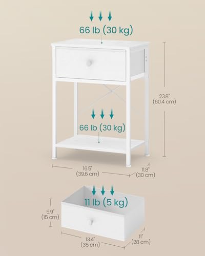 SONGMICS Bedside Table with Drawer, Nightstand with Lower Shelf | Side End Table for Bedroom, Living Room, Cloud White, BELLAH Collection, ULGS101W101S - color: Cloud White, style: 1 Drawer-1Pc