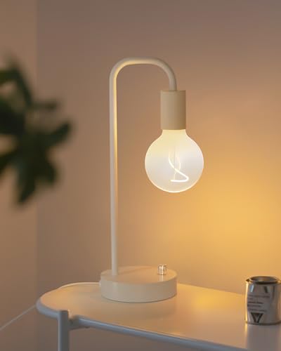 ONEWISH Industrial Small Table Lamp for Bedroom, Fully Dimmable Modern Beside Lamps with 2700K Warm Light Bulb for Kids Reading, White Nightstand Lamps for Living Room, Dorm,Home Office - color: White 1 pack, size: Non-USB