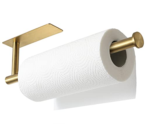 theaoo Under Cabinet Paper Towel Holder for Kitchen, Adhesive, 2 Pack Gold | Self-Adhesive or Screw Mount for Cabinets and Walls; Durable SUS304 Stainless Steel Fits Standard and Jumbo Rolls - color: Gold 2pc