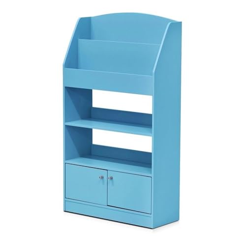 Furinno LOVA Book Shelf, Magazine Bookshelf, Bookcase with Storage Cabinet, 9.4 x 24.6 x 43.3, for Living Room, Bedroom, Home Office, Light Blue - color: Light Blue, size: 6-Shelf with Doors
