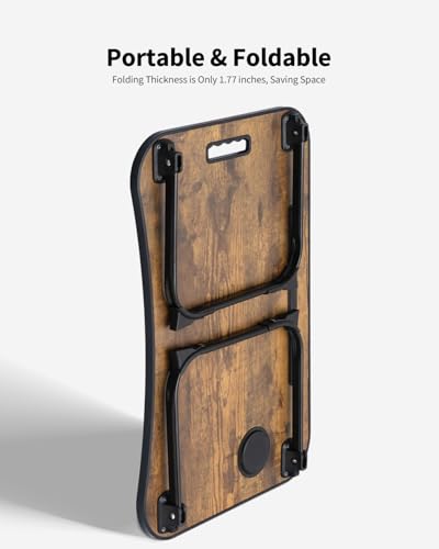 Foldable Lap Desk, Laptop Bed Desk, Portable Lap Table, Laptop Bed Table with Cup Holder & Tablet Slot & Lifting Handle for Working Writing Drawing & Eating - Rustic Brown - color: Rustic Brown