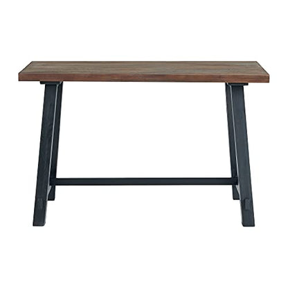 Alaterre Furniture Adam 48 in. Solid Pine Wood Desk, Rustic Industrial Style with Distressed Black Sawhorse Legs, Natural Wood Finish, Home Office Workstation, 48 in. W x 23 in. D x 30 in. H - size: 48"W