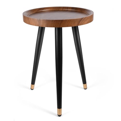 KGPLOME Plant Stand Indoor,Mid Century Walnut Wood Plant Table, Heavy Duty Metal Tall Flower Pot Stand,Modern Round Small Side End Table With Raised Design(12"x17")