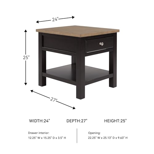 Signature Design by Ashley Drazmine Casual End Table with 1 Lower Shelf, Light Brown & Black - color: Light Brown & Black