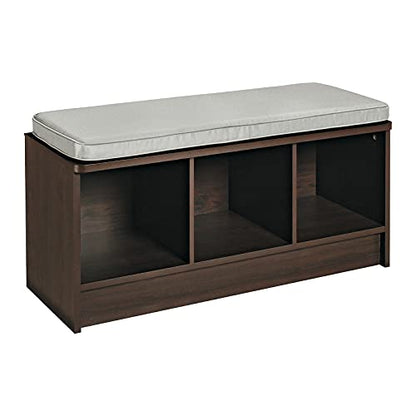 ClosetMaid 1632 Cubeicals 3-Cube Storage Bench, Espresso with Gray Cushion - color: Espresso With Gray Cushion