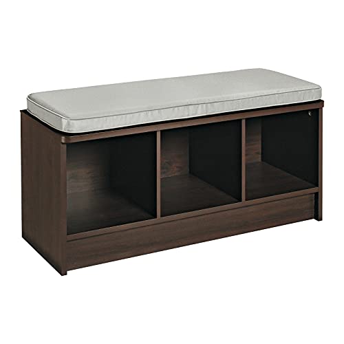 ClosetMaid 1632 Cubeicals 3-Cube Storage Bench, Espresso with Gray Cushion - color: Espresso With Gray Cushion