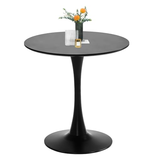 Black Round Dining Table, 27.6" Tulip Table Kitchen Round Dining Table for 1-2 People with MDF Table Top and Metal Pedestal Base, Mid-Century Leisure Table for Home, Dining Room, Cafe - color: Black, size: 27.6"