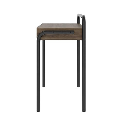 Techni Mobili Modern Office Desk with Storage - 46 Inch Classic Writing Table with 2 Open Shelves for Easy Access - Industrial Walnut Desk with Scratch Resistant Steel Frame Allure Collection | 46 Inch modern writing desk with 2 open shelves, scratch‑resi