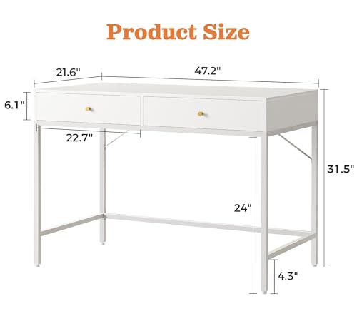 SUPERJARE Vanity Desk with Drawers, 47 inch Computer Desk, Modern Simple Home Office Desks, Makeup Dressing Table for Bedroom - White, 7997W - color: White, size: 47 inch