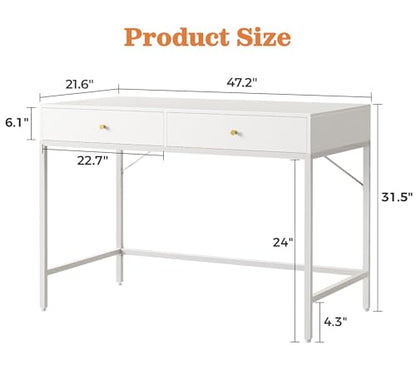 SUPERJARE Vanity Desk with Drawers, 47 inch Computer Desk, Modern Simple Home Office Desks, Makeup Dressing Table for Bedroom - White, 7997W - color: White, size: 47 inch
