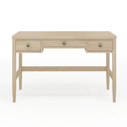 Martha Stewart Rhett Writing Desk with 3 Drawers and Tapered Legs in Light Natural with Antique Bronze Hardware