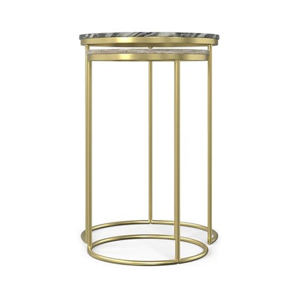 SIMPLIHOME Ashley Nesting Tables Set – 16 inch Wide Genuine Marble Top Metal Accent Tables in Grey Taupe Marble/Gold, Round End Tables for Living Room or Bedroom with Compact Design, Assembled