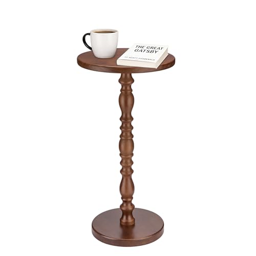 Solid Wood Round Side Table, Rustic Pedestal Drink Table for Small Spaces, Accent Nightstand Table for Living Room, Bedroom, Corners, and Office, Brown - color: Brown