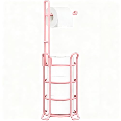 TomCare Toilet Paper Holder Toilet Paper Stand and Dispenser for 3 Spare Rolls Metal Wire Free-Standing Toilet Tissue Paper Roll Storage Shelf Bathroom Accessories Storage Organizer Pink - color: Pink, size: Standard
