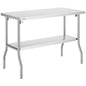 VEVOR Stainless Steel Foldable Work Table, 48 * 24 Inch Heavy Duty Food Outdoor Double Layer Stainless Steel Worktable for Commercial Kitchen Restaurant - size: Double layer 48 * 24, style: Foldable